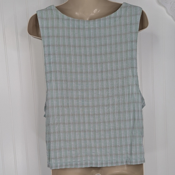 VINTAGE 100% Cotton Plaid Sleeveless Button-Front V-Neck Top Sz M - Picture 7 of 10